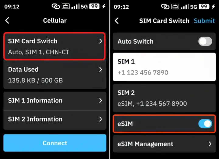 Interface à écran tactile Mudi 7 Commutation de carte SIM Interface à écran tactile Mudi 7 Commutation de carte SIM