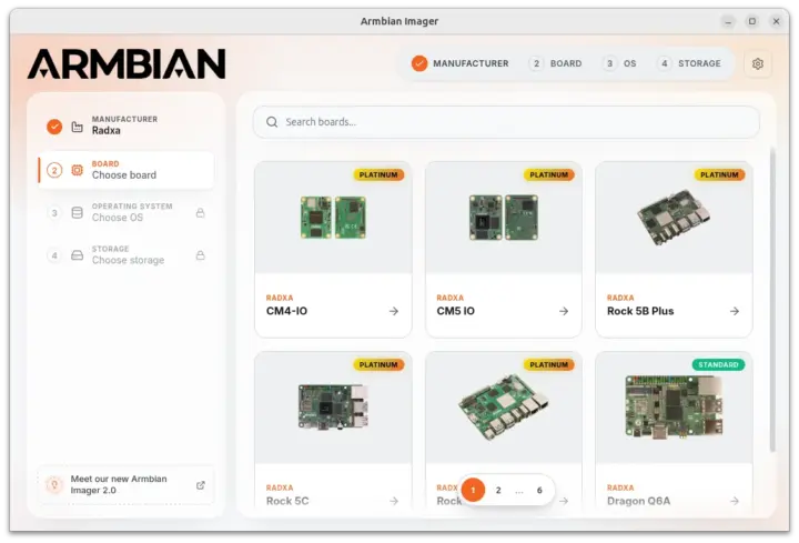 Sélection de la carte Armbian Imager Sélection de la carte Armbian Imager