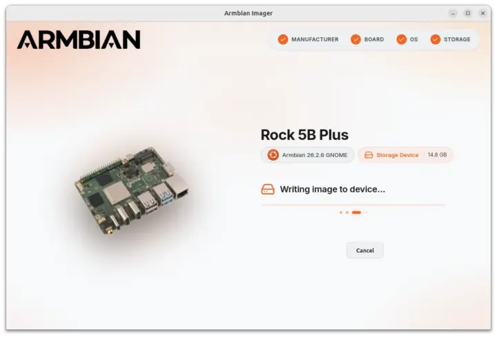 Imageur Armbian écrivant une image Imageur Armbian écrivant une image