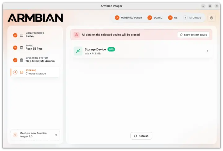 Armbian Imager Sélectionnez le périphérique de stockage Armbian Imager Sélectionnez le périphérique de stockage