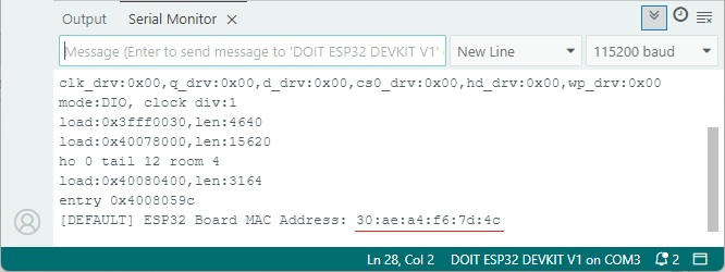 ESP32 CYD avec ESP-NOW : contrôlez plusieurs cartes ESP32 9 ESP32 Obtenir l'adresse MAC du moniteur série