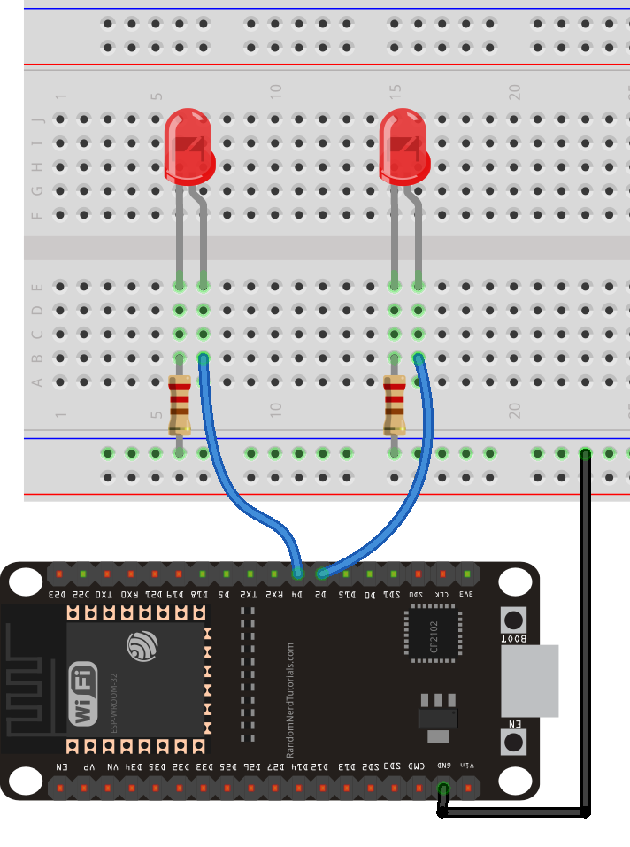 ESP32 CYD avec ESP-NOW : contrôlez plusieurs cartes ESP32 10 ESP32 avec deux LED connectées - câblage du circuit