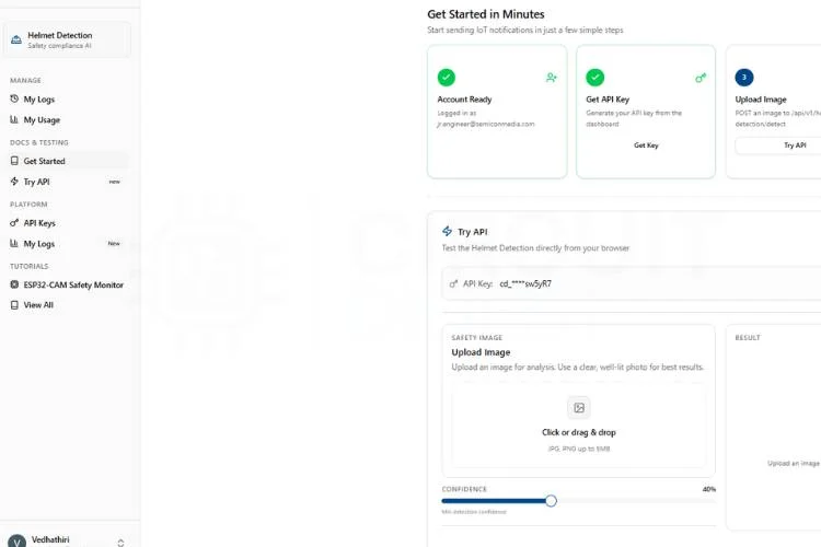 Comment créer une détection de casque avec Raspberry Pi à l'aide de CircuitDigest Cloud 3 Section API CircuitDigest Cloud Try avec curseur de seuil de confiance pour la détection du casque