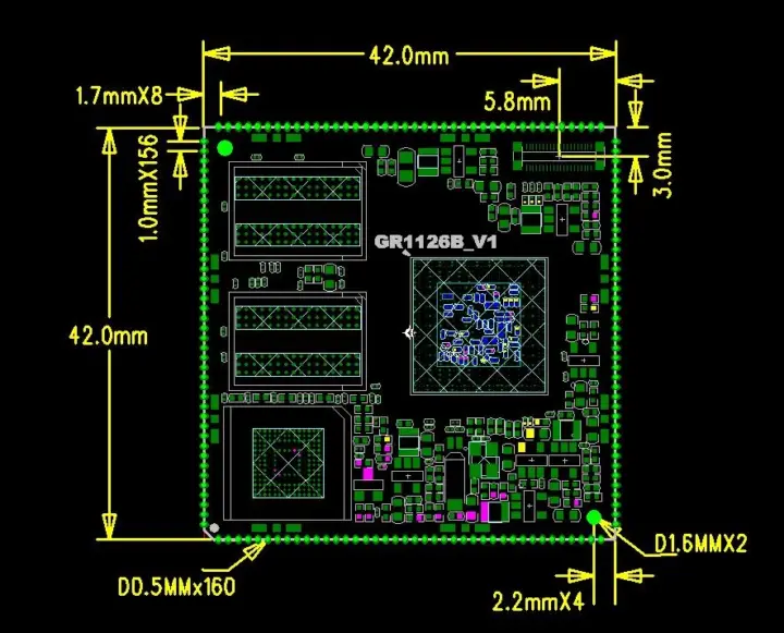 Dimensions du SoM GR1126B Dimensions du SoM GR1126B