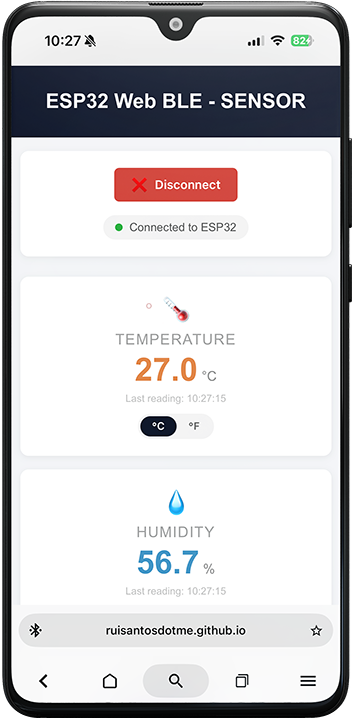ESP32 Web BLE : visualisation des données du capteur en direct (graphiques BME280) 11 Application Web BLE ESP32 - Afficher les données du capteur sur les graphiques de température et d'humidité
