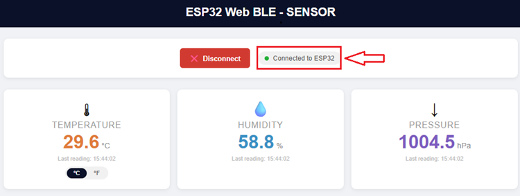 ESP32 Web BLE : visualisation des données du capteur en direct (graphiques BME280) 20 Application Web BLE connectée à ESP32