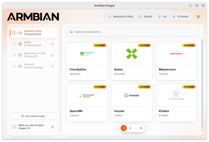 Armbian Imager 2.0 Sélection du fabricant Armbian Imager 2.0 Sélection du fabricant