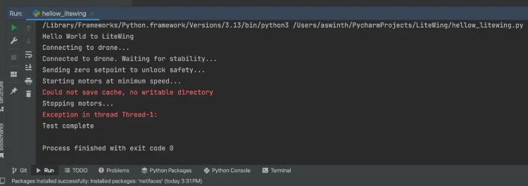 Comment programmer un drone LiteWing en utilisant Python avec le SDK Crazyflie Cflib Python 5 Test du code Python Hello LiteWing