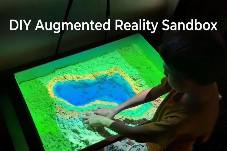 DIY Augmented Reality Sandbox Built with an ESP32-C3 and ToF sensor Creation dun bac a sable AR portable a laide dun