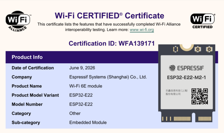 Certifié WiFi ESP32-E22 Certifié WiFi ESP32-E22
