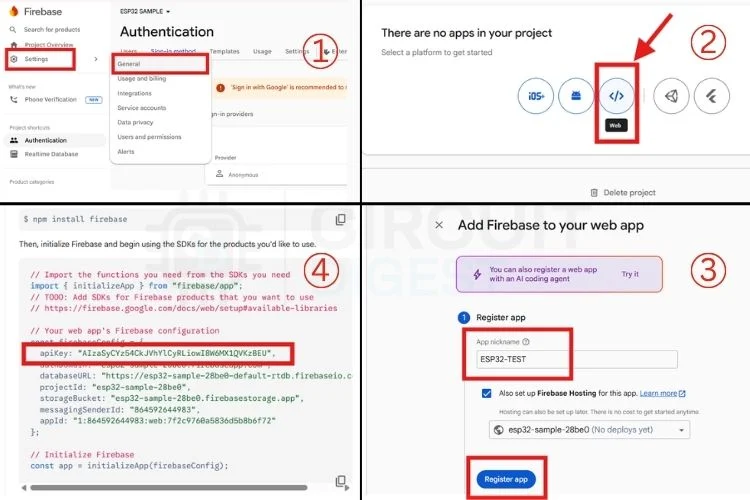 Générer une clé API Web dans les paramètres Firebase pour ESP32