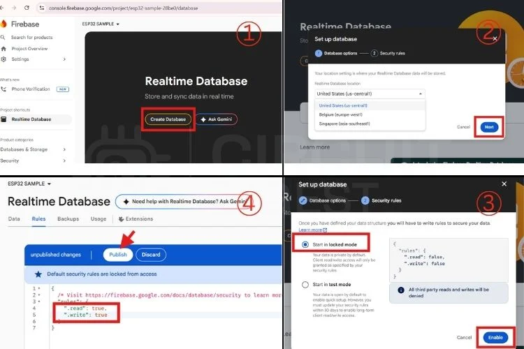 Création d'une base de données en temps réel et définition de règles de sécurité dans Firebase