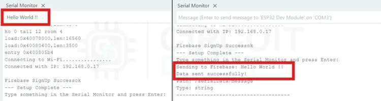 Données ESP32 reflétées instantanément dans la base de données en temps réel Firebase