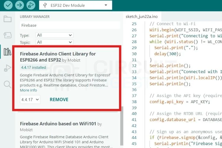 Moniteur série Arduino IDE affichant les données envoyées avec succès à Firebase