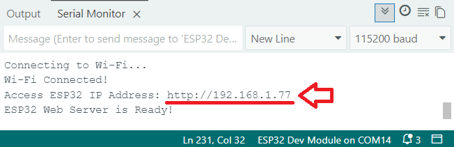 Serveur Web ESP32 ESP-NOW : contrôlez plusieurs cartes ESP32 14 ESP32 ESP-NOW Expéditeur Arduino IDE Moniteur série Imprimer Adresse IP