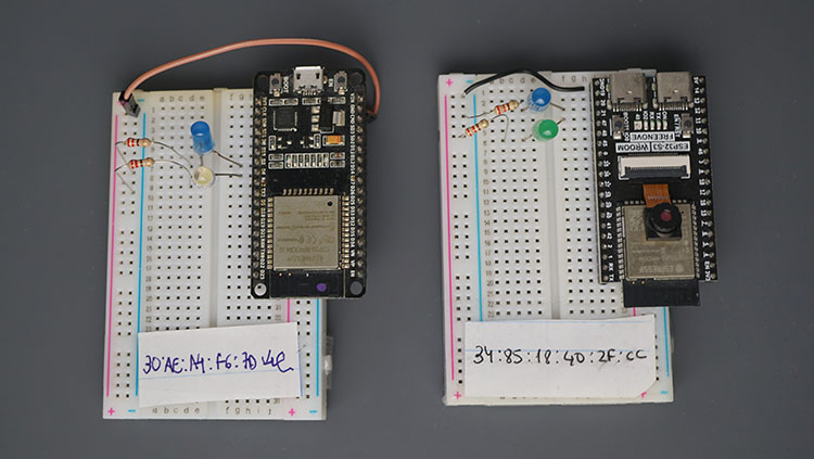Serveur Web ESP32 ESP-NOW : contrôlez plusieurs cartes ESP32 9 Deux cartes ESP32 avec adresse MAC LED