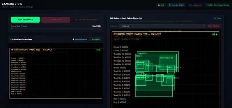 Création d'un système d'assemblage robotique basé sur la vision industrielle à l'aide de MechArm 270 et Jetson Nano 12 Page de configuration de la caméra utilisée pour définir les régions ROI et visualiser les superpositions de détection OpenCV.