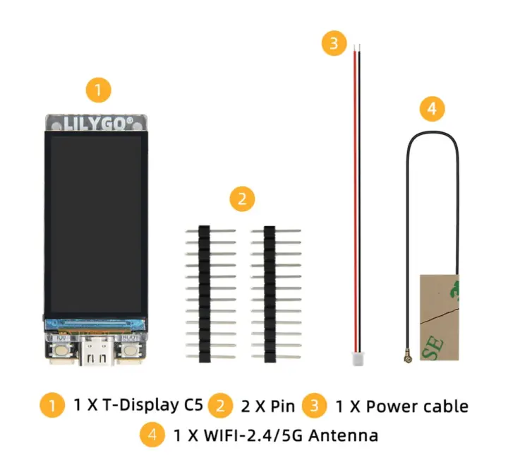 Embases T-Display C5, câble d'alimentation, antenne Wi-Fi