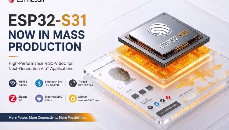 Espressif démarre la production en série du SoC sans fil ESP32-S31 pour les appareils AIoT de nouvelle génération 3 ESP32-S31 Dual-Core RISC-V SoC