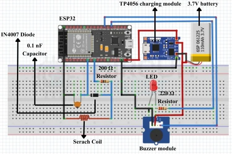 Schéma de câblage du détecteur de métaux ESP32 Schéma de câblage du détecteur de métaux ESP32