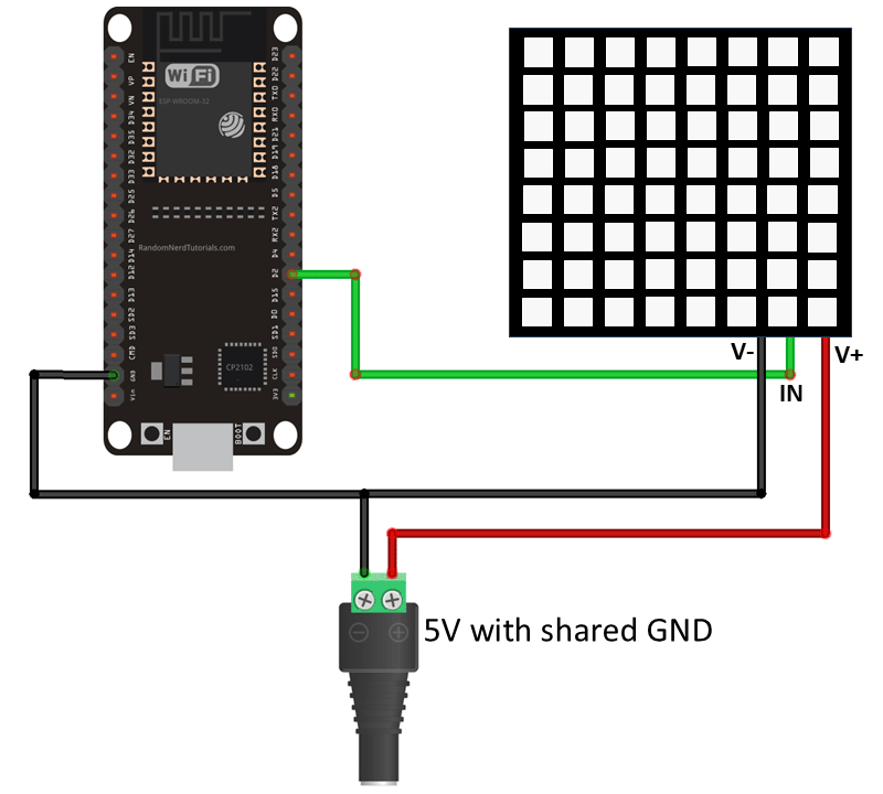 ESP32 : 64 matrices 8x8 LED RVB WS2812B (Arduino IDE) 6 Schéma de circuit de câblage du panneau matriciel LED RVB ESP32 64 8x8 WS2812B