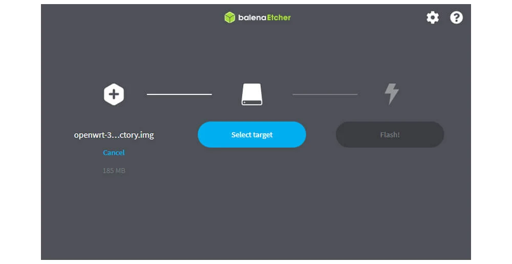 Fenêtre principale du logiciel balenaEtcher